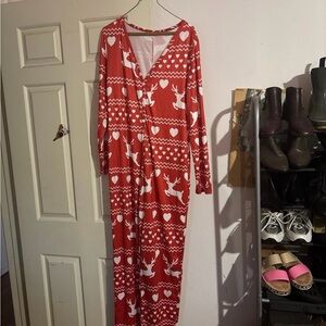 Boohoo Red Reindeer Print Pajama Onesie
